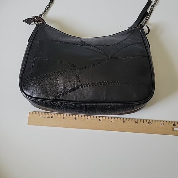 Vaan & Co‎ Supple Leather Carbon Black Hobo Shoulder Bag Chain Strap Classic - Picture 7 of 12